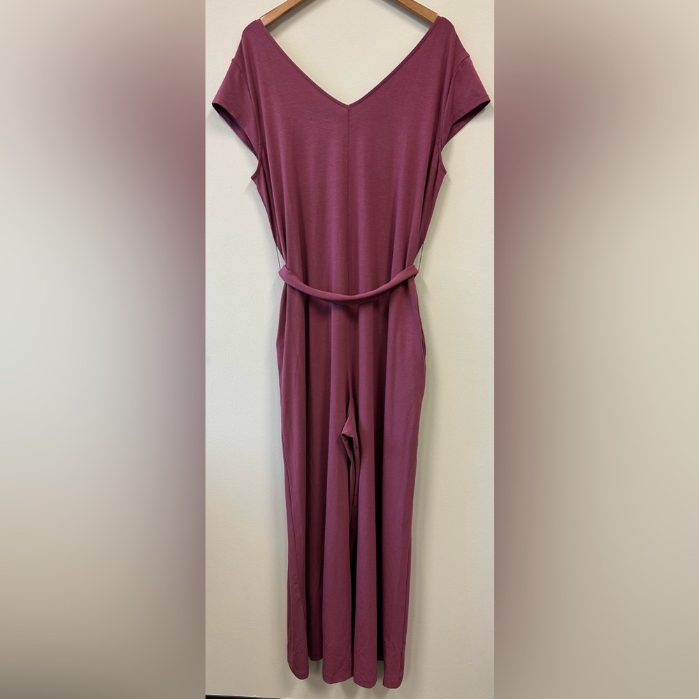 Betabrand Day to Night Mauve Cropped Wideleg Jumpsuit with Tie Waist - Picture 6 of 6